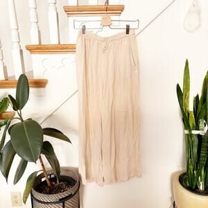 Amelie Beige Wide Leg Viscose Pants Elastic Waist Drawstring Made in Italy